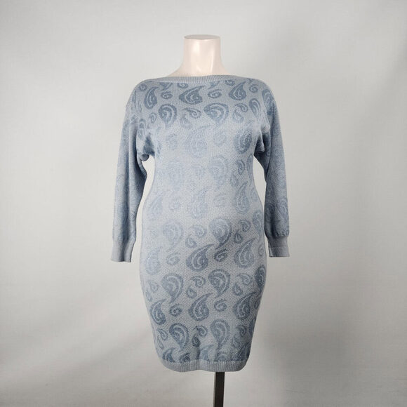Vintage Express Blue Knit Wool Sweater Dress Size M - Picture 1 of 10